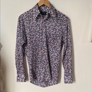 Vintage 70’s Towncraft Men's Navy and Red Geometric Button Down Shirt